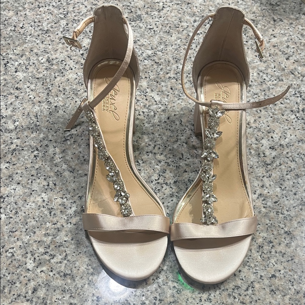 Jewel Badgley Mischka Satin Heels with Crystal Accents